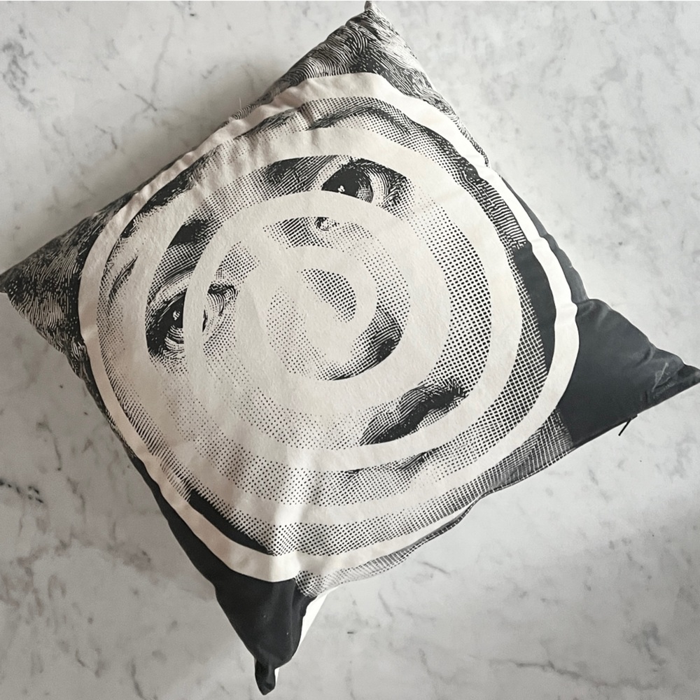 Fornasetti 16” Hypnotic Swirl Throw Pillow - Double Sided Faces